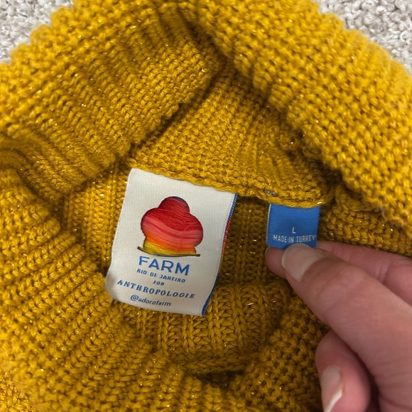 Farm Rio X Anthropologie Striped Turtleneck Tunic Sweater Metallic Flecks Large - Picture 3 of 8